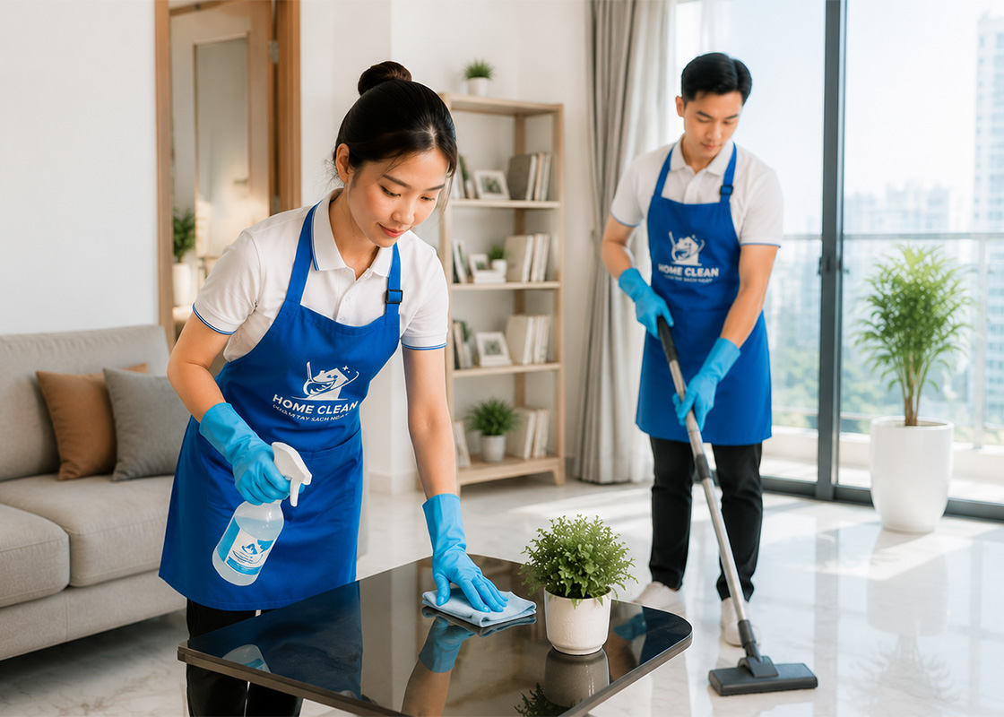 Nhân viên Home Clean đang dọn dẹp